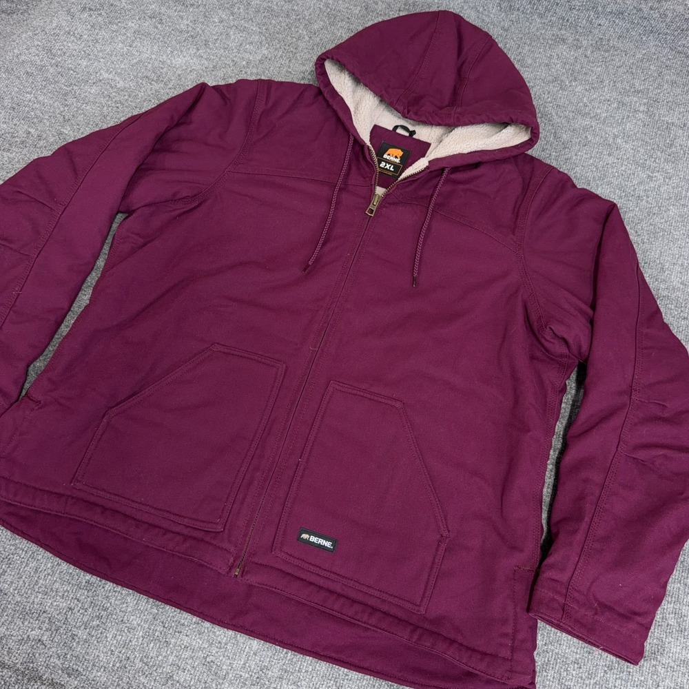 Berne Jacket Women 2XL Plum Purple Sherpa Lined Hooded Full Zip Canvas Work Barn